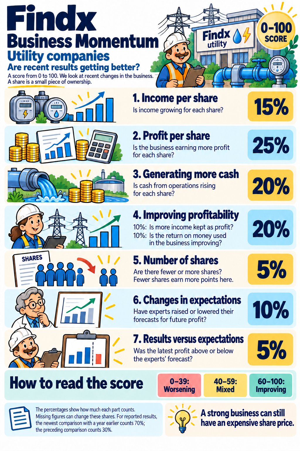 Business Momentum for utility companies: illustrated explanation; the same checks are explained below.