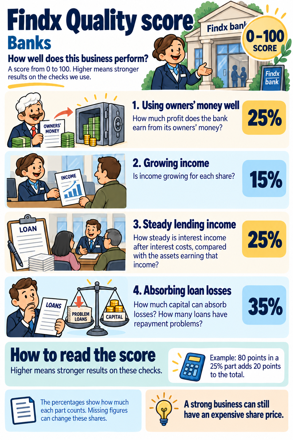 Quality for banks: illustrated explanation; the same checks are explained below.